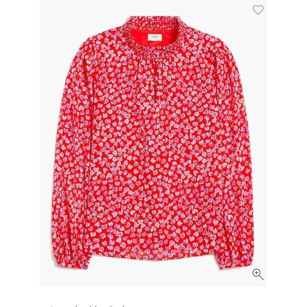 J.Crew Heart Print Keyhole Blouse Small Red Pink NWT - Picture 3 of 11